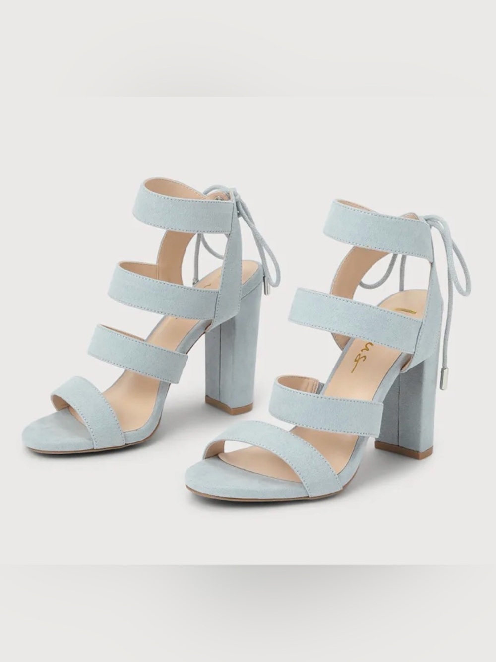 Lulus Marlena Blue Grey Suede Caged Lace-Up Heels